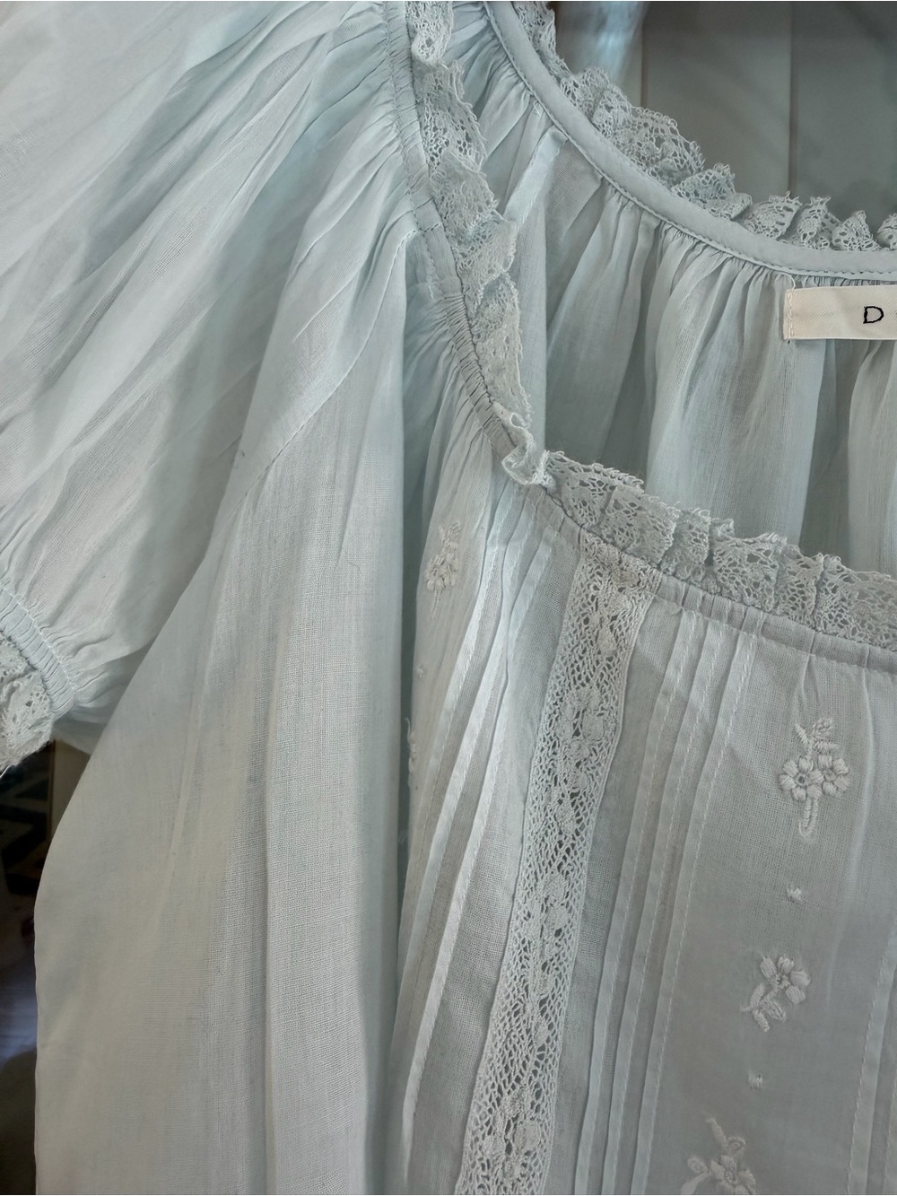 Doen Powder Blue Embroidered Puff-Sleeve Frederica Blouse - Picture 5 of 6
